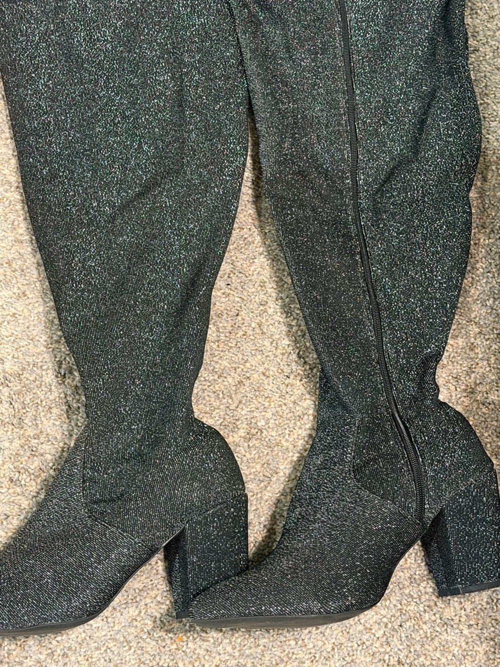 Women's Black Sparkle Lace-Up Knee-High Boots